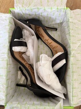 Sam Edelman Black Leather Open-Toe Slingback Heels